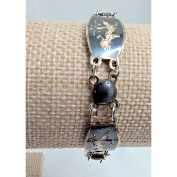 VTG SIAM 925 Sterling Silver Dancers Set: Bracelet & Screwback Earrings +1 - Picture 5 of 16